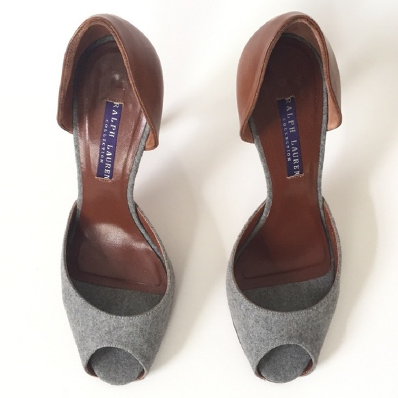 Ralph Lauren Purple Label brown leather gray heels - Picture 3 of 7